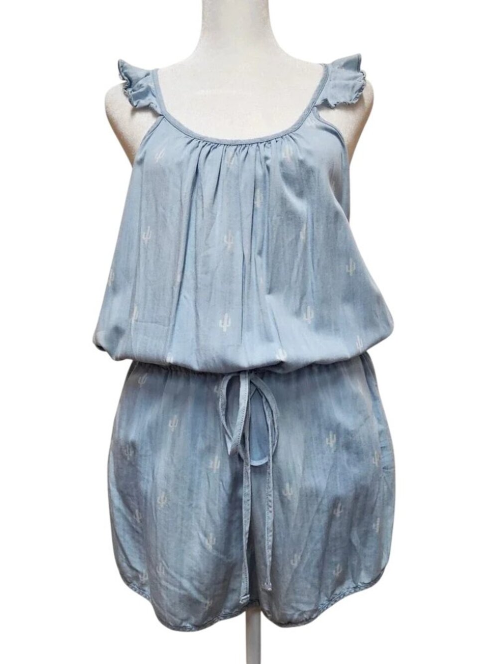 Buddy Love Basics Blue Shorts Romper With White Cactus Print‎ Size Medium NWT